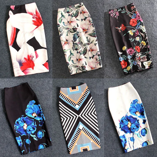 

Women 20 Colors Print Flowers Pencil Skirt Summer Casual Skirts Fashion Plus Size Faldas Mujer Jupe