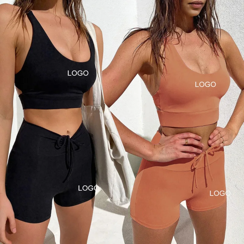 

New style yoga fitness short sets nylon tracksuit vest shorts set high quality yoga wear womens summer shorts yoga set
