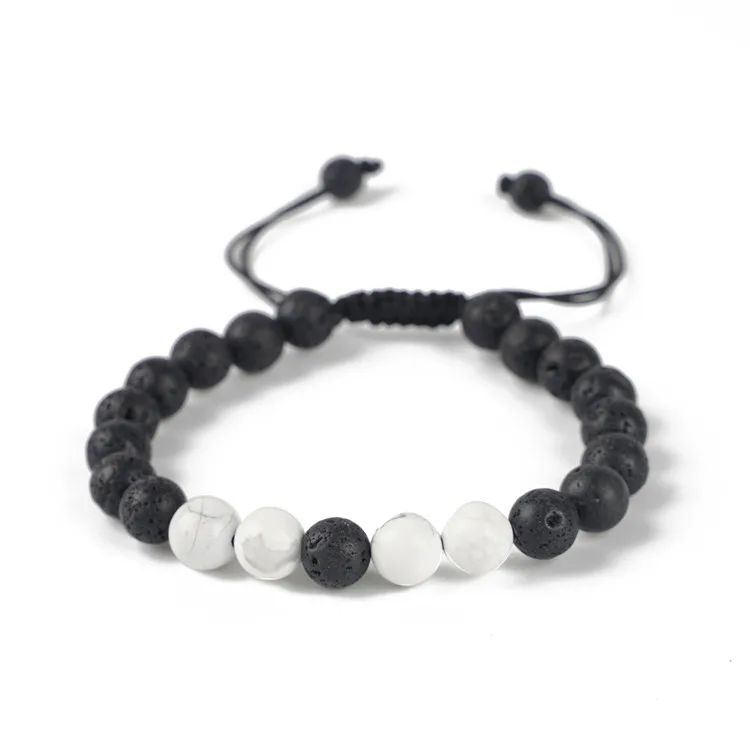 

Fashion Natural Stone Bracelet 8mm black lava & howlite macrame yinyang bracelet