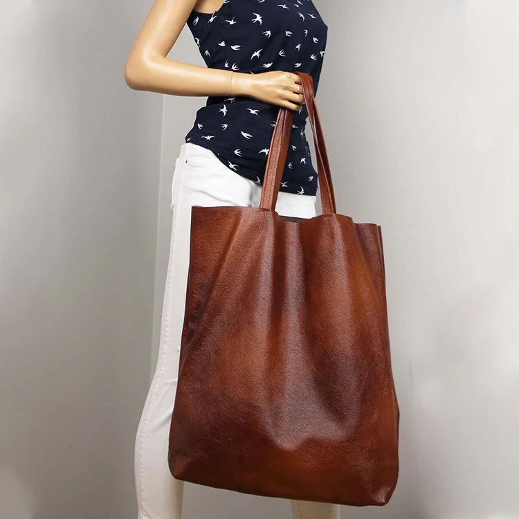 

Factory Large Female Casual Solid Color Tote Bag ladies Shopping handbag Shoulder Handbags For Women, Brown