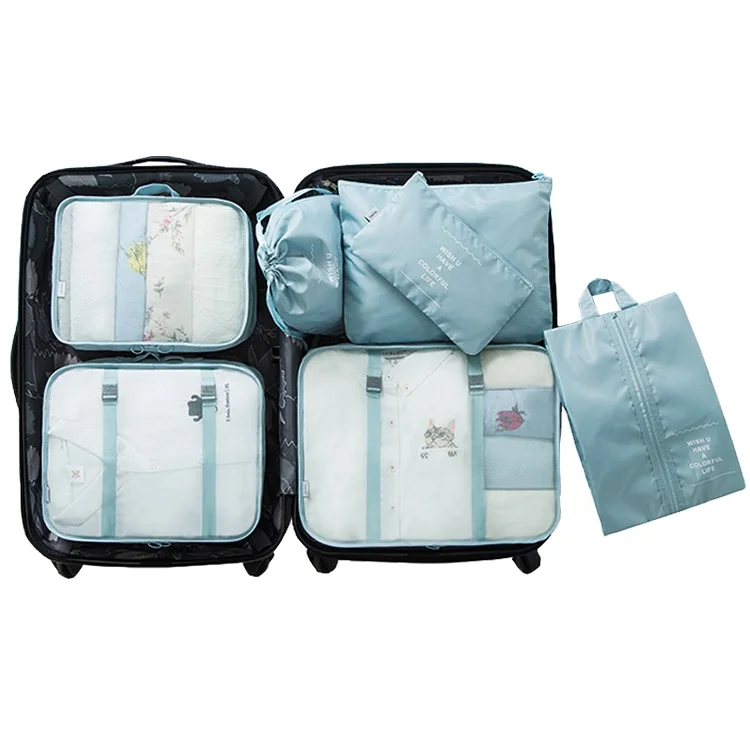 

7 pcs factory customized compression travel organizers packing cubes set storage bags manufacturer, Blue,customized