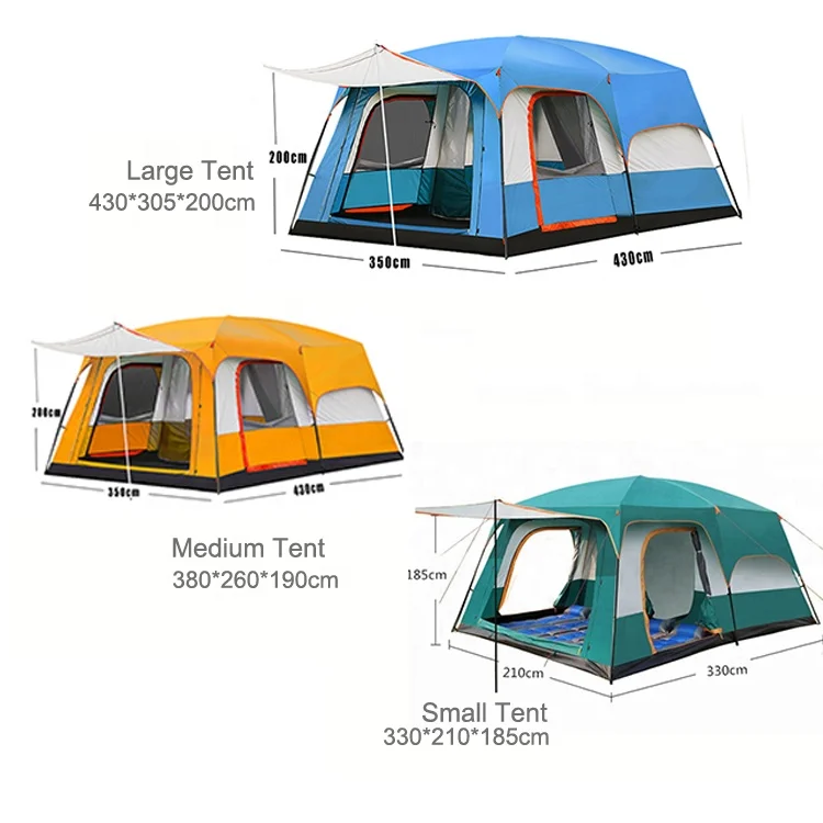 

Wholesale Super Large Space 8-12 Person Two Rooms One Hall Outdoor Family Glamping Camping Tents, Blue,bluish green,orange