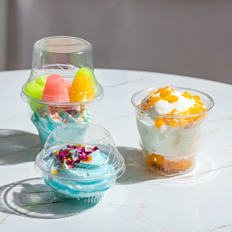 

Wholesale Disposable Clear Plastic Frozen Yogurt Ice Cream Cups With Dome Lids