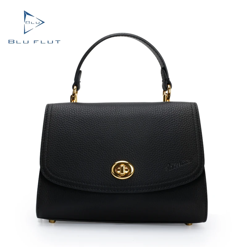 

Blu Flut female genuine cow leather handbag black premium amazon crossbody shoulder bag free custom logo women evening bag