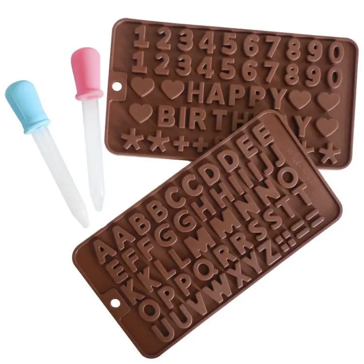 

Silicone Letter Happy Birthday Alphabet Decorations Mold And Number Chocolate Baking Molds With Droper