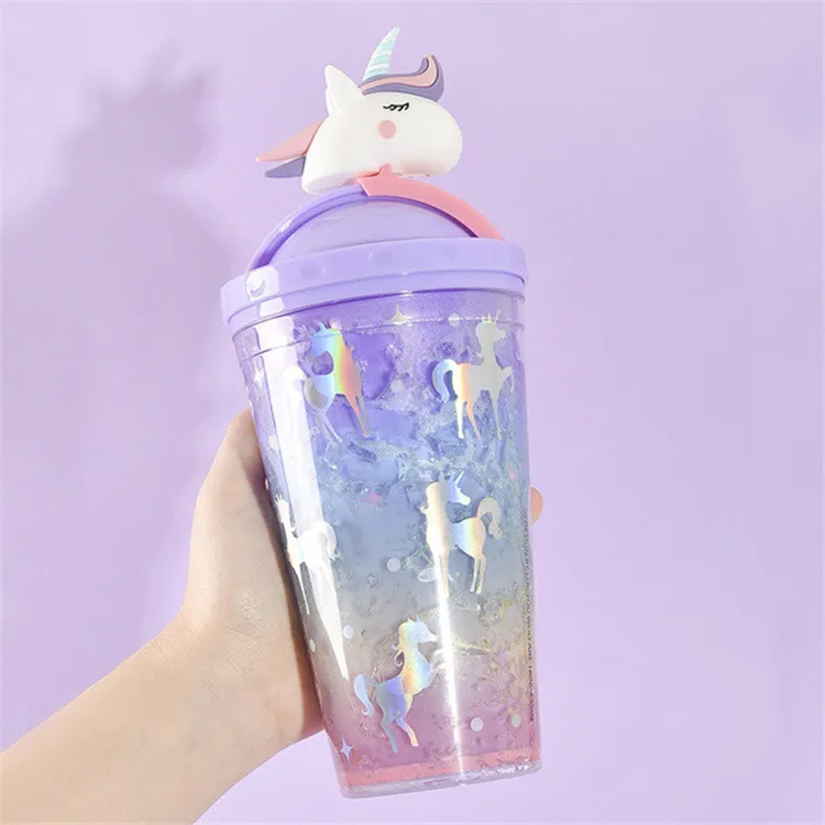 

Seaygift eco friendly unicorn design double wall portable travel cup mug reusable plastic tumbler water cups wholesale, Black/white/red/silver/gold