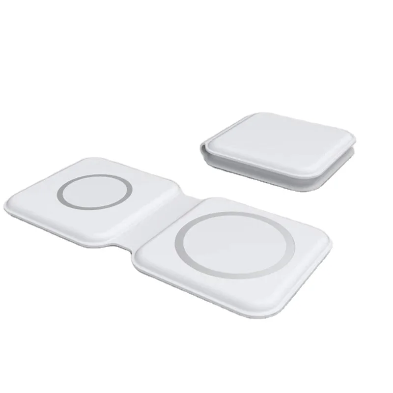 

Timess 2021 products magnetic wireless charger magSafe Pad Duo 2-in-1 Desktop Qi Wireless Charging Pad for iphone 12, White