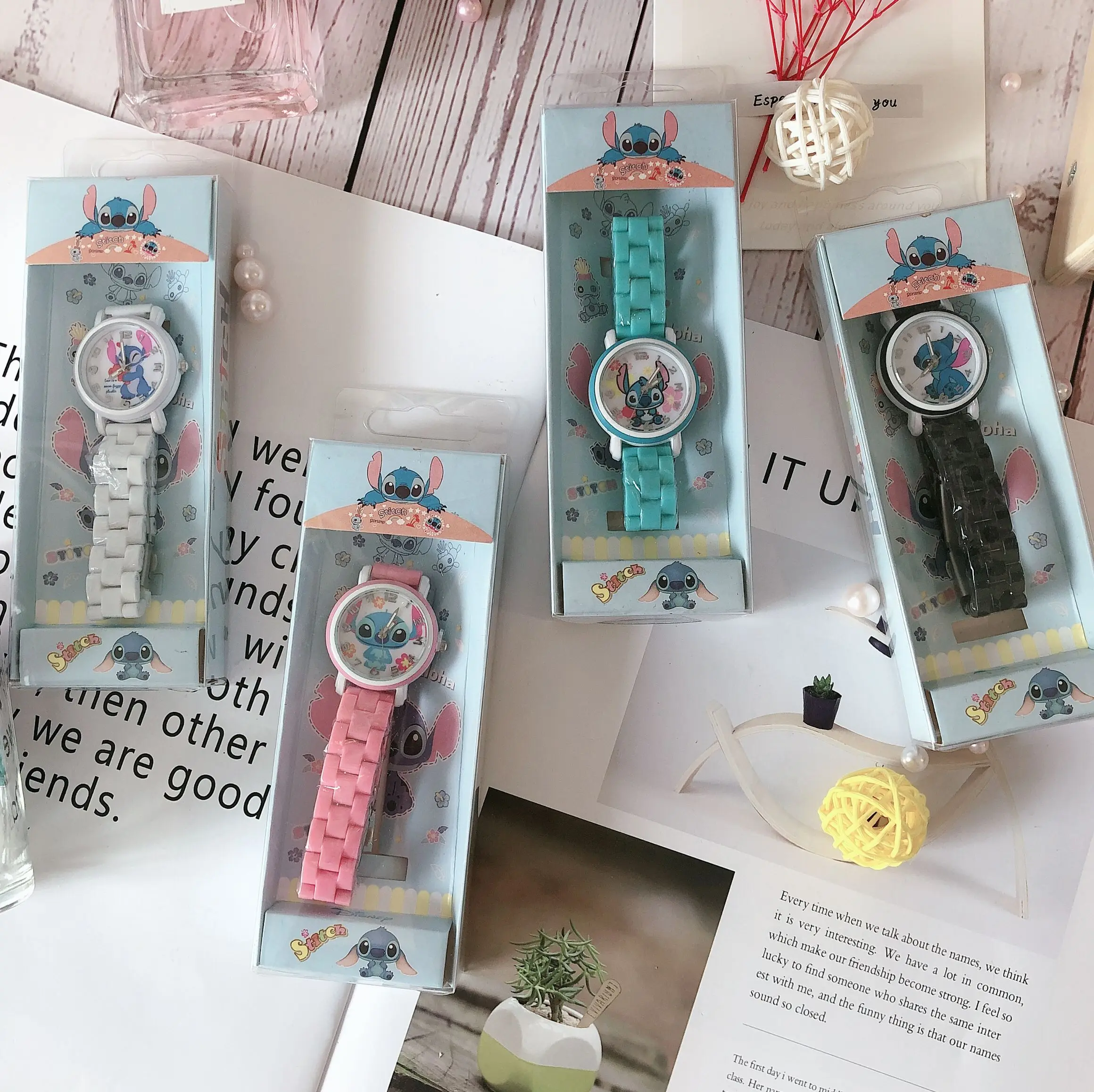 

New 2021 children's cartoon kids girl Stitch cute quartz Ceramic watch strap watch