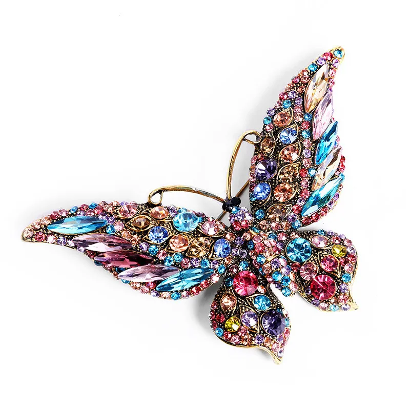 

2021 Fashion Vintage Colorful Rhinestone Insect Brooch Pin Luxury Designer Crystal Butterfly Brooches Women Accessories Jewelry, Picture shows