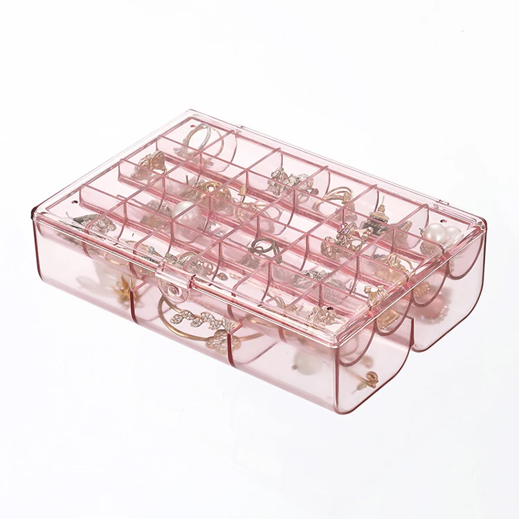 

Jewelry Earring Storage Box With Lid Dustproof Large-Capacity Divided Grid Earrings Earrings Jewelry Box Ring Double-Layer