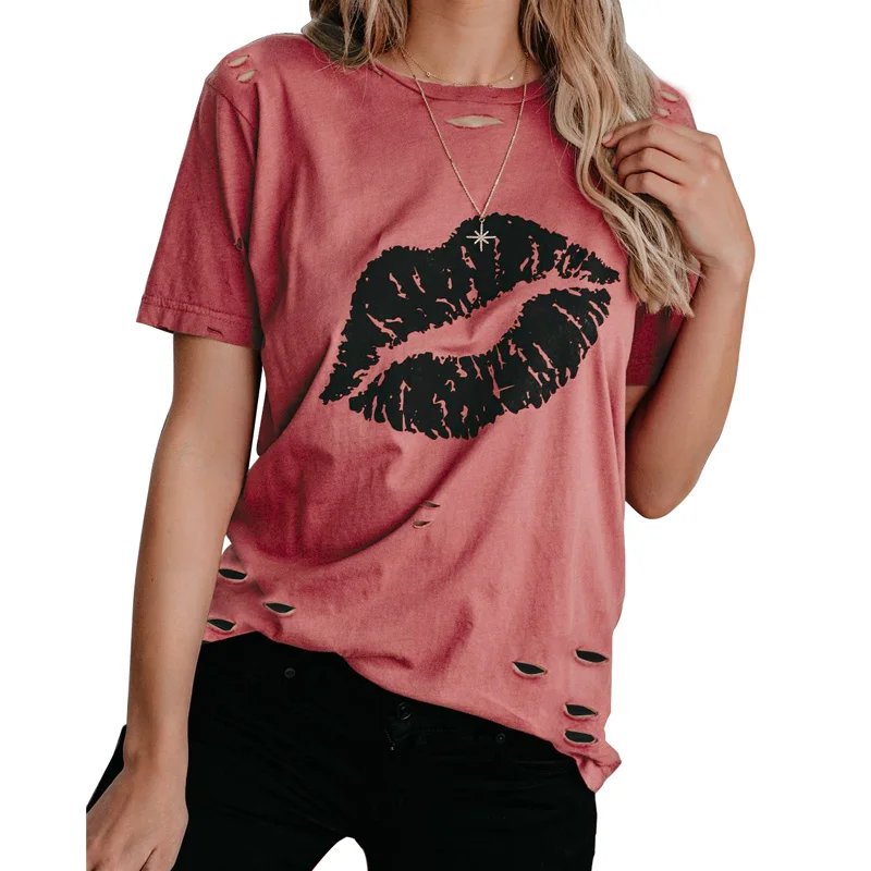 

Wholesale High Quality Women's Stylish Printed Distressed Cotton T-shirts