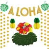 ALOHA with leaves banner gold glitter round film flag Hawaiian party decoration