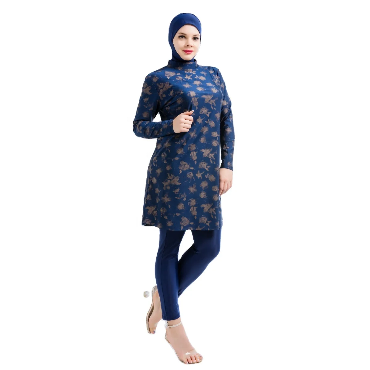 

MOTIVE FORCE Top Quality Women Bronzing Printing Muslim Swimsuit 3pcs Modest Hijab Swimwear Bathing Suit Burkini