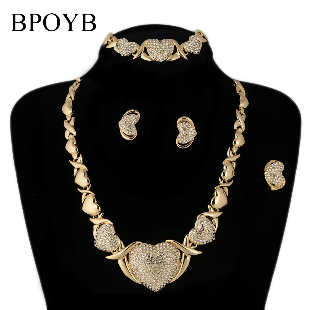 

BPOYB 2021 New Fashion Xoxo Big Heart-shaped Diamond 18K Gold Filled Jewelry Sets Full Crystal Sell Like Hot Cakes
