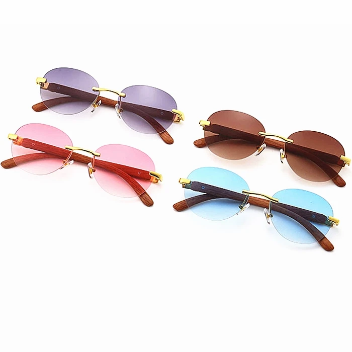 

DL Glasses Fashion oval Gafas De Sol Rimless Shades for Women Sunglasses Wholesale Wood grain frame sun glasses 2022