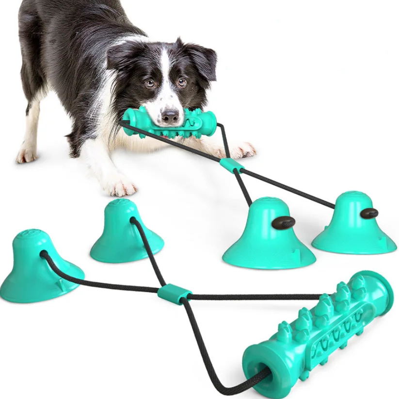 

Hot Sale Indestructible Bite Resistant Training Tug of War Molar Teeth Dog Chew Toy Suction Cup Dog Toy For Aggressive Chewers, Lake blue,green,yellow