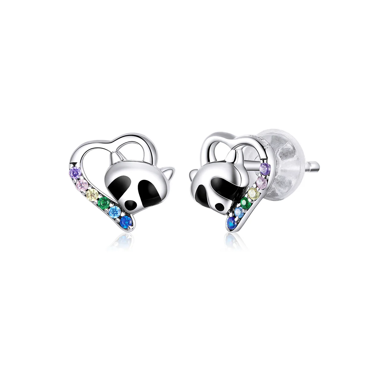 

925 Sterling Enamel Raccoon Studs Earrings for Women Heart-shape Ear Stud Wedding Statement Jewelry