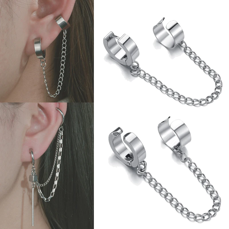 

17KM Stainless Steel Ear cuff Clip Earrings For Men/Women Punk Style Piercing Fake Earrings Jewelry Gifts