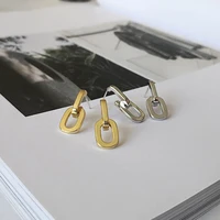 

Solid Gold Stud Earrings Double Link Geometric Earrings Studs for Women Thick Chain Minimalist Earrings 2019