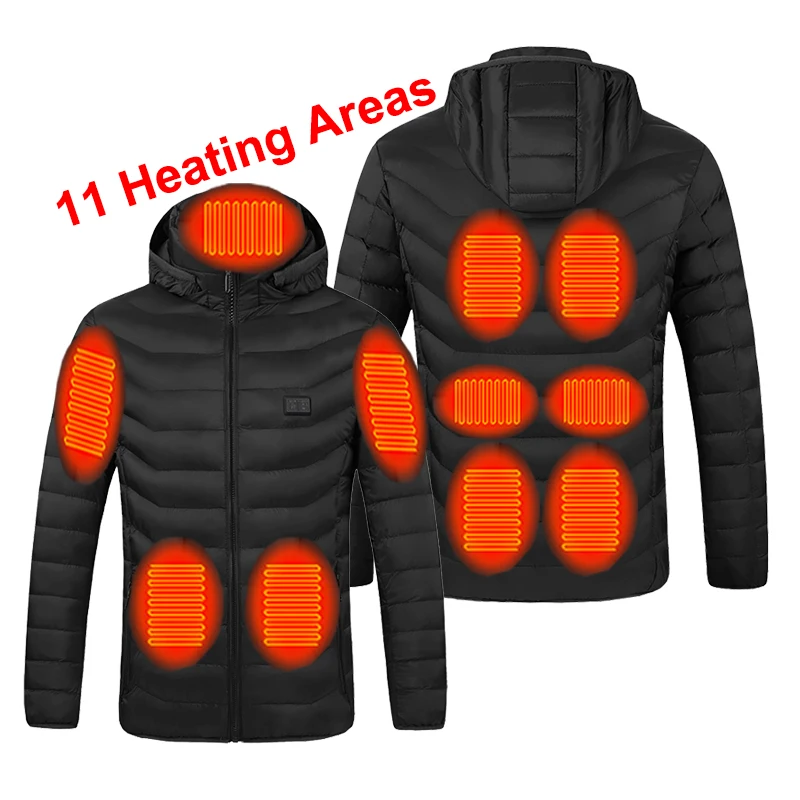 

9 11 Areas Heating Double Switch Temperature Controller Winter Outwear Hoodie Coat Vest USB Electric Heated Jacket For Men Women, Black, red, blue