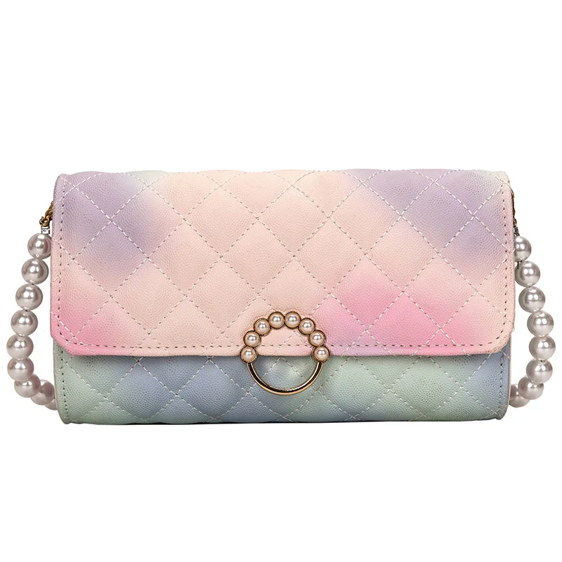 

2021 High Quality Girls Lady Crossbody Diamond Lattice Shoulder Bag Pearl Chain Handbag, Pink,black,white