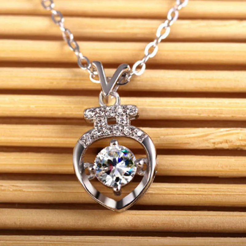 

925 Sterling Silver Shinning Cubic Zircon Heart Necklace Pendant for Women Lovers Gift