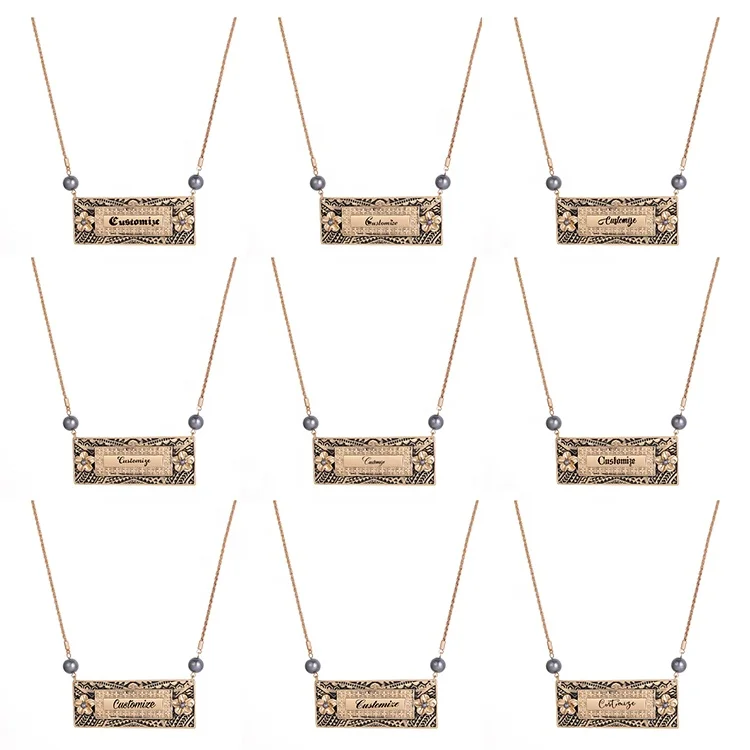 

Square Can Be Engraved Pearl Jewelry Custom Gold Plated Hawaiian Custom Necklace, Golden