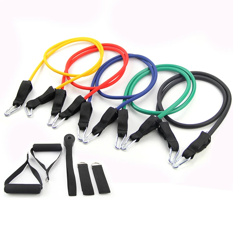 

custom indoor elastic latex fitness resistance bands set, Yellow, red, blue, green, black