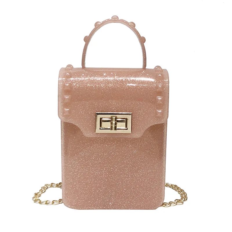 

2019 New Arrival Shiny Color Waterproof PVC Mobile Phone Bag with Handle Chain Crossbody Bag Women, Yellow,pink,black,gray