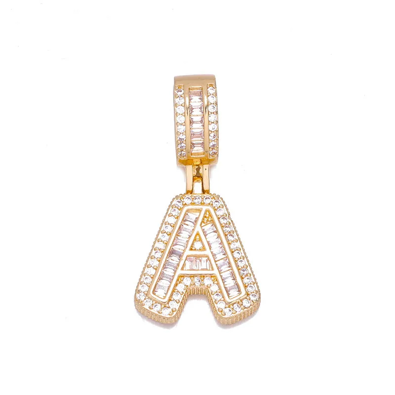 

2021 Men and Women Hip Hop Style 18K Gold Plated Square CZ Micro Pave Alphabet Necklace Pendant