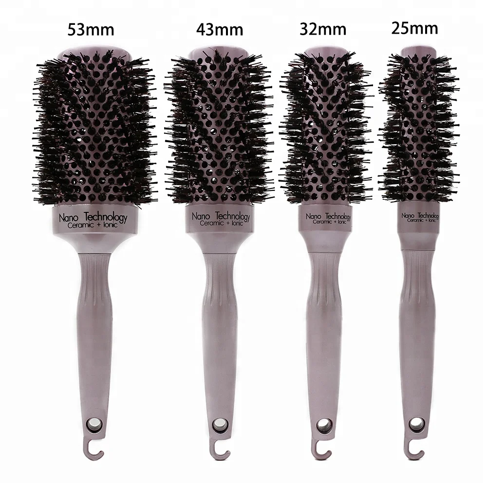 

Rose Aluminum Barrel Ionic Brushes With Tail Pin Heat-resistant Boar Bristle Brush Round Curling Ceramic Hair Brush for Salon, Rose gold