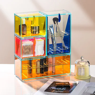 

Desktop Cosmetics Lipstick Storage Box Acrylic Dormitory Dressing Table Dustproof Makeup Brush Cotton Rack