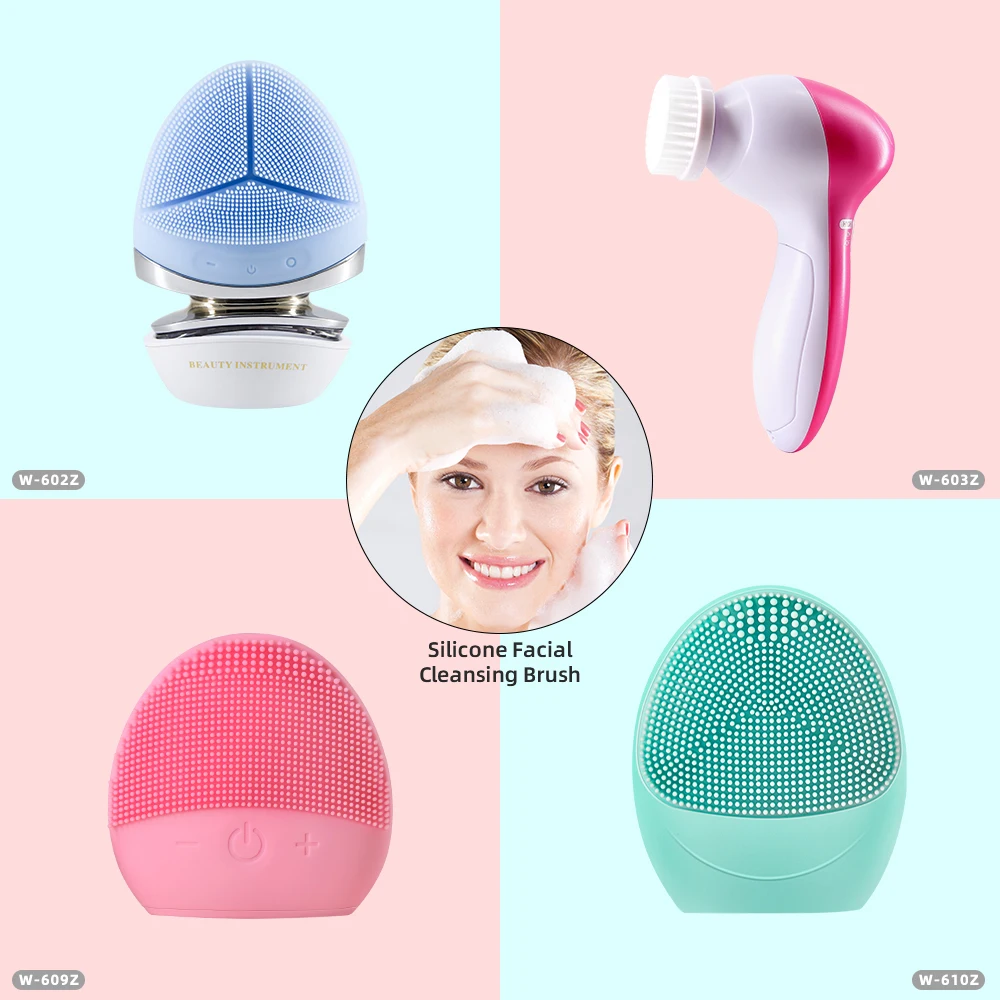 

silicone facial cleansing device silicon face cleaner brush facial wash machine sonic face cleanser, Green/blue/pink