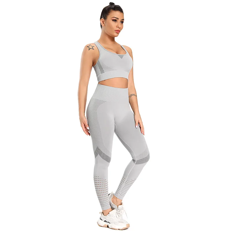 

Women Junior Workout Solid Color Hollow Out Sports Bra And Leggings Set 2 Pieces, As above