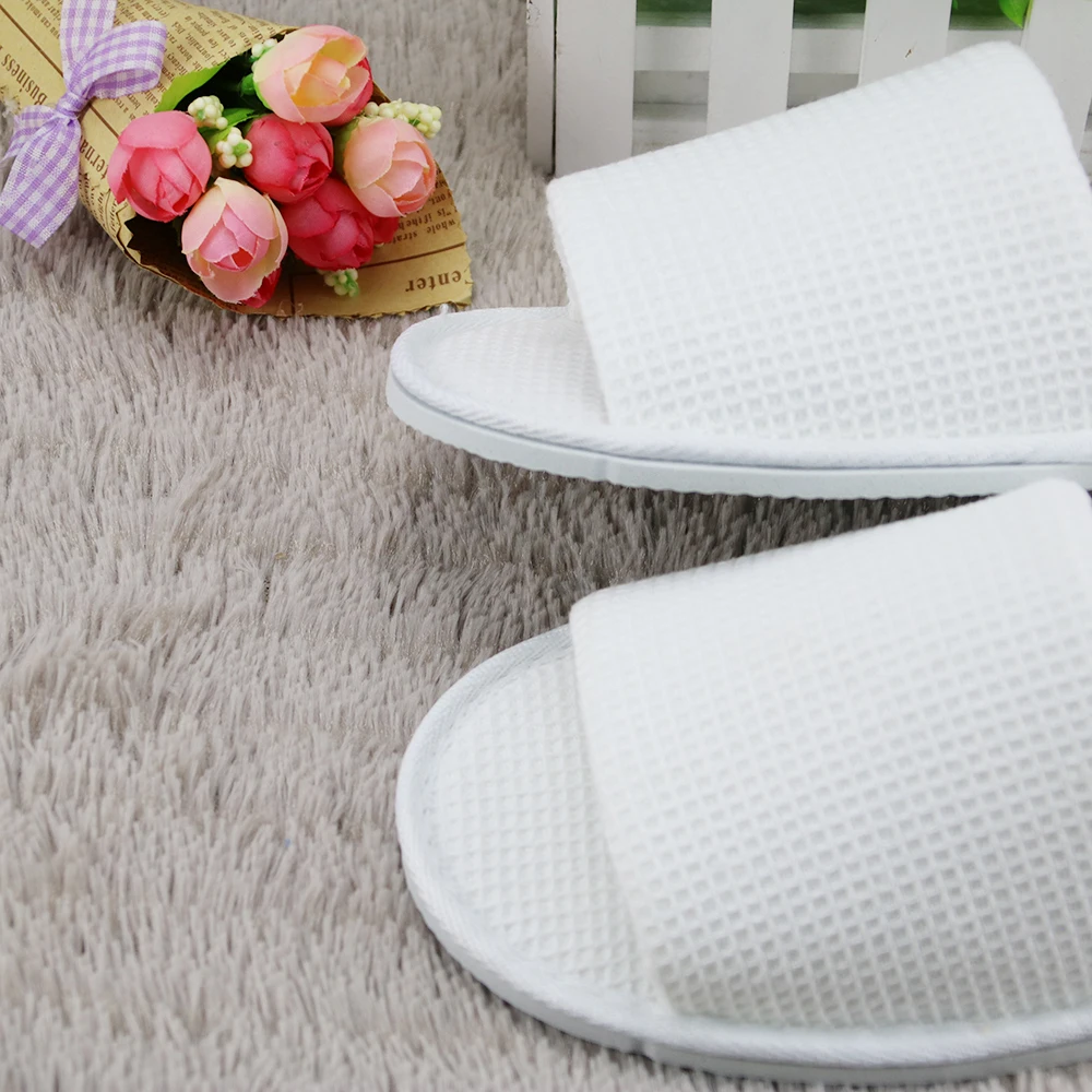 
disposable open toe waffle terry cotton hotel slippers with custom logo 