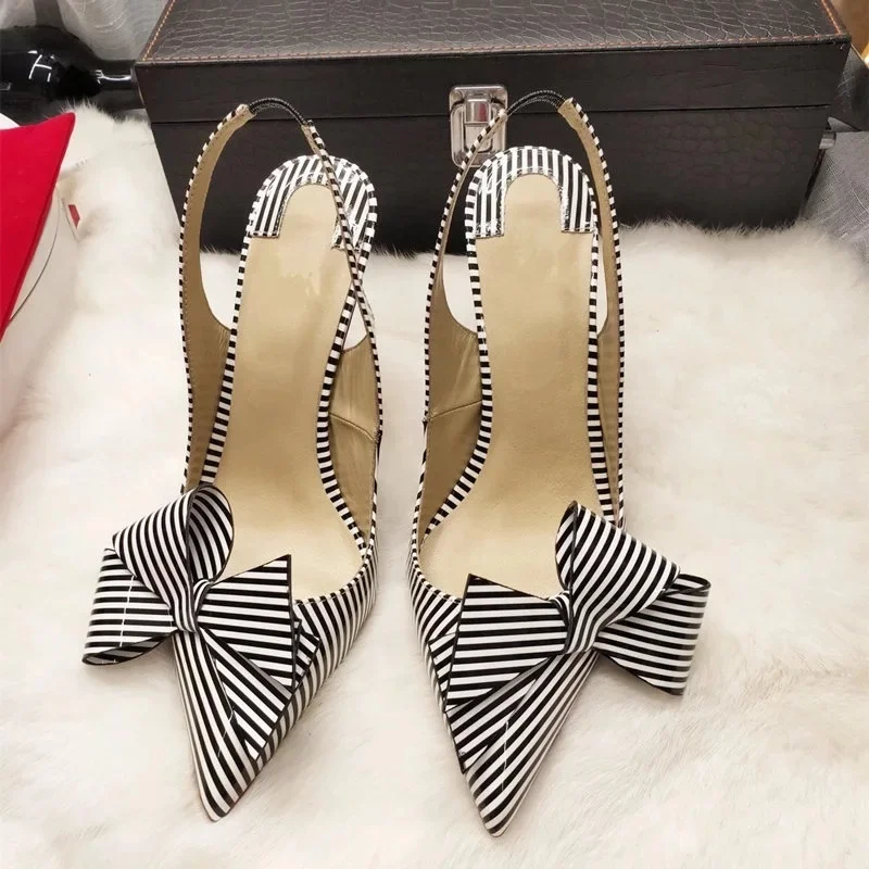 

Wholesale fashion Red Bottom women pumps stripe bow slingback high heels sandals shoes stiletto heel 12cm 10cm 8cm big size