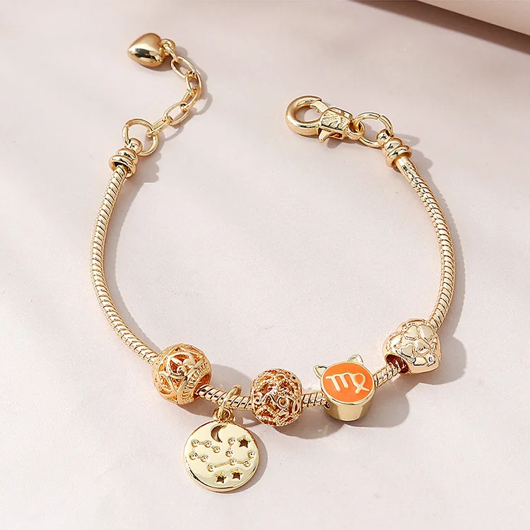 

Best Selling 18K Gold Plated Oil Drip Zodiac Sign Charm Bracelet Personalized DIY Cubic Zircon Zodiac Pendant Bracelet For Girl