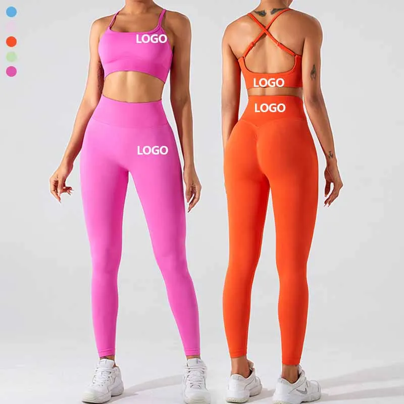 

XW- MS1071Y Women Yoga Leggings Running Workout Sets Nylon and spandex 2 Pcs Clothing Yoga Suit Top Sports Wear Gym Fitness Set