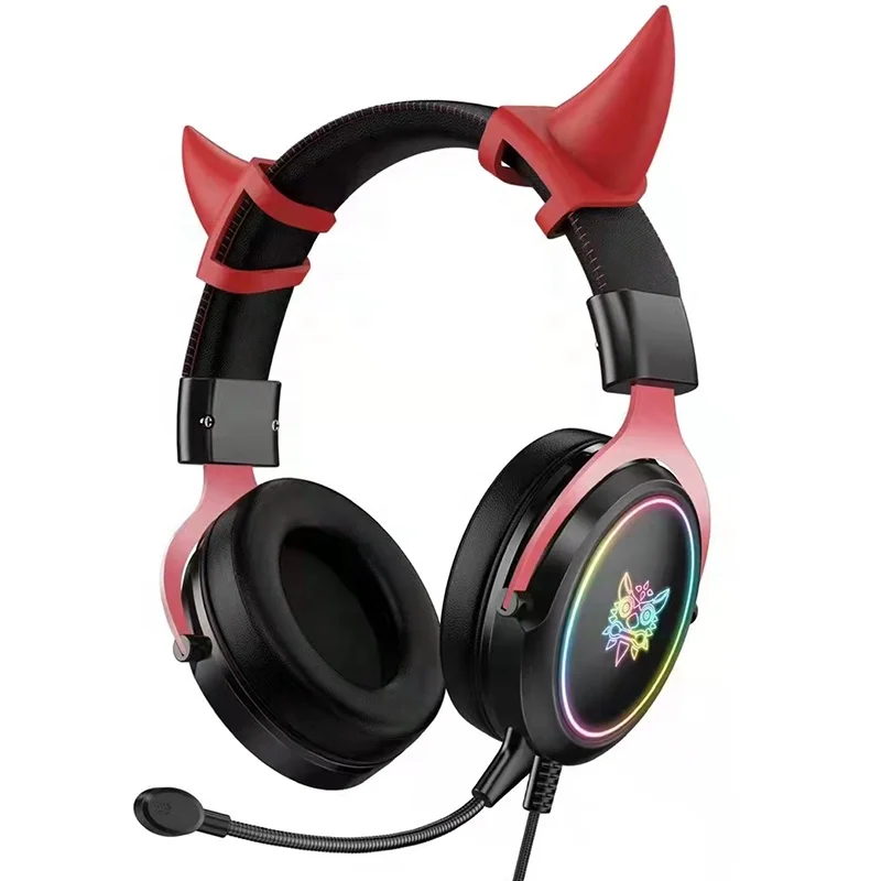 

ONIKUMA X10 Red And Black Devil Gaming Headset Extra Bass 50MM Driver Horn Gamer Headphones