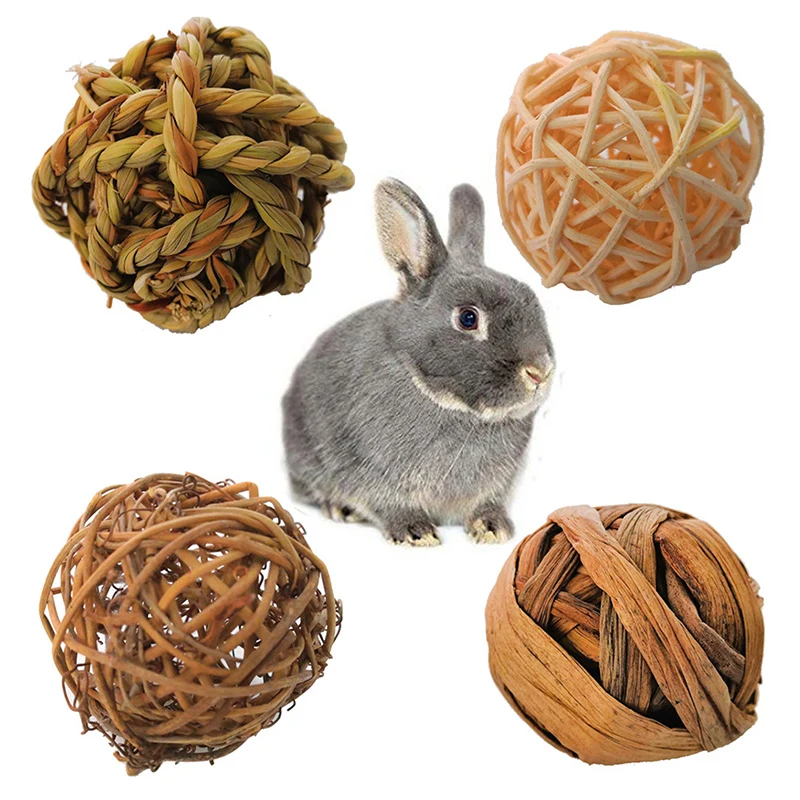 

Mixed Order 4pc/lot Pet Balls Rabbit Toys Bunny Straw Rattan Woven Chewing Ball Teeth Cleaning Toys Parrot Gnawing Chewing Balls