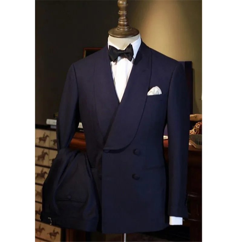 

Classic Navy Blue Wedding Groom Tuxedos for Prom Party Stage Double Breasted Slim fit Men Suits Blazer Jacket Pants 2 Pieces, Same as picture ,red,black,dark blue
