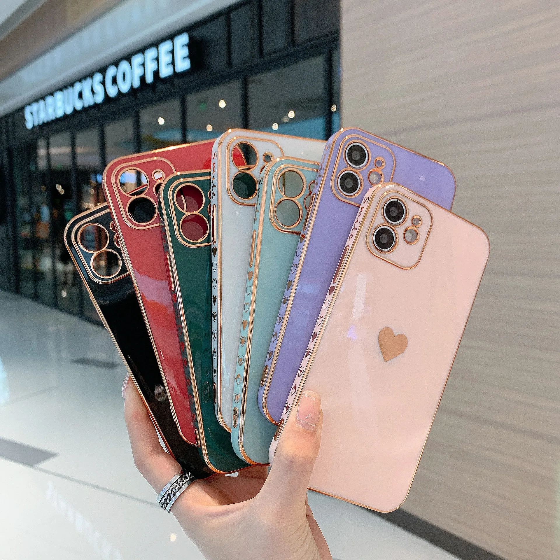 

Smart Phone Cases Electroplated Radium Carved Cute Love Heart Case Soft Shockproof for Girls for iphone 13 pro max 13mini, Colorful