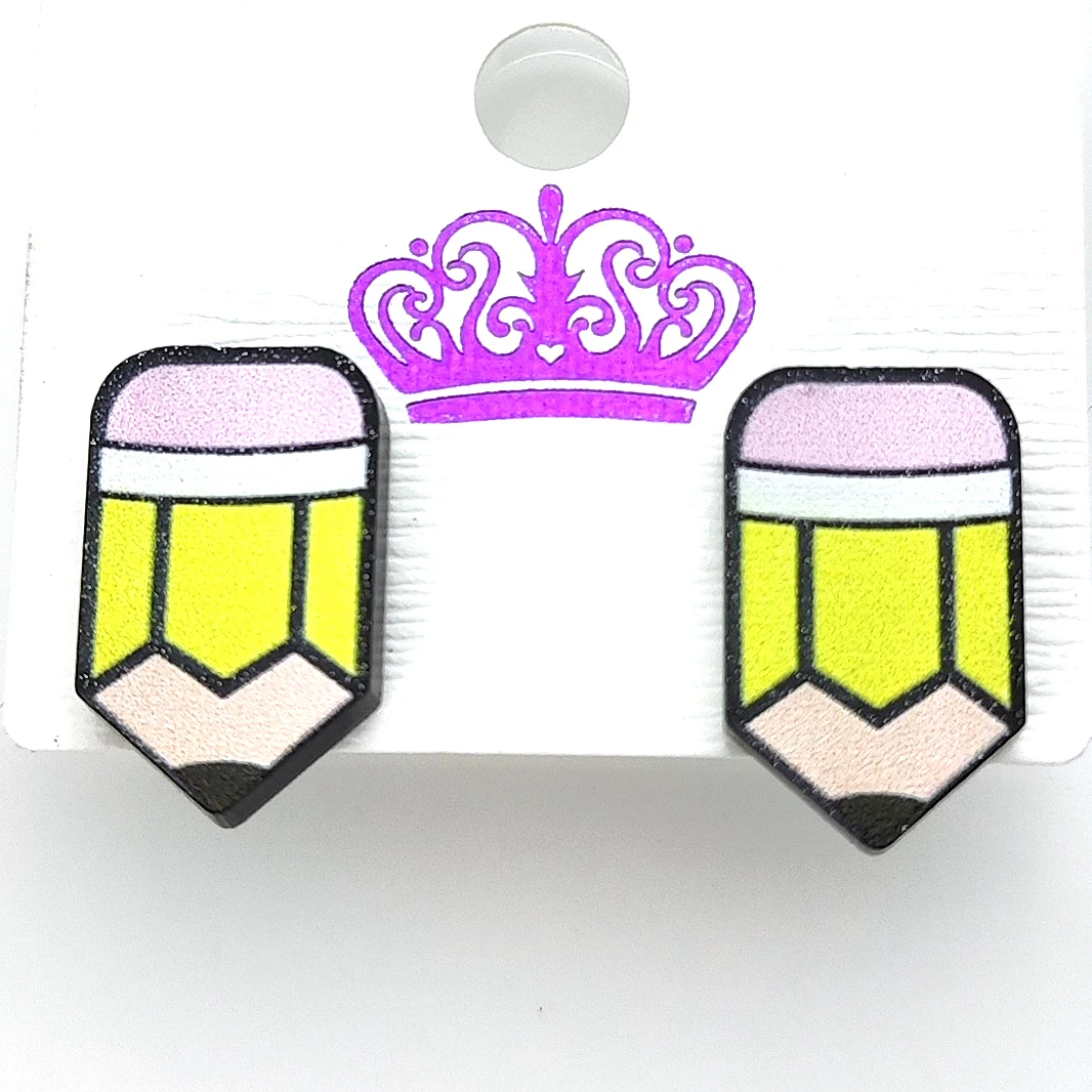 

ERS400ER1094 (1pair) 18mm Acrylic Pencil Stud Earrings Laser Cut Cute Pastel Glitter Acrylic Earrings