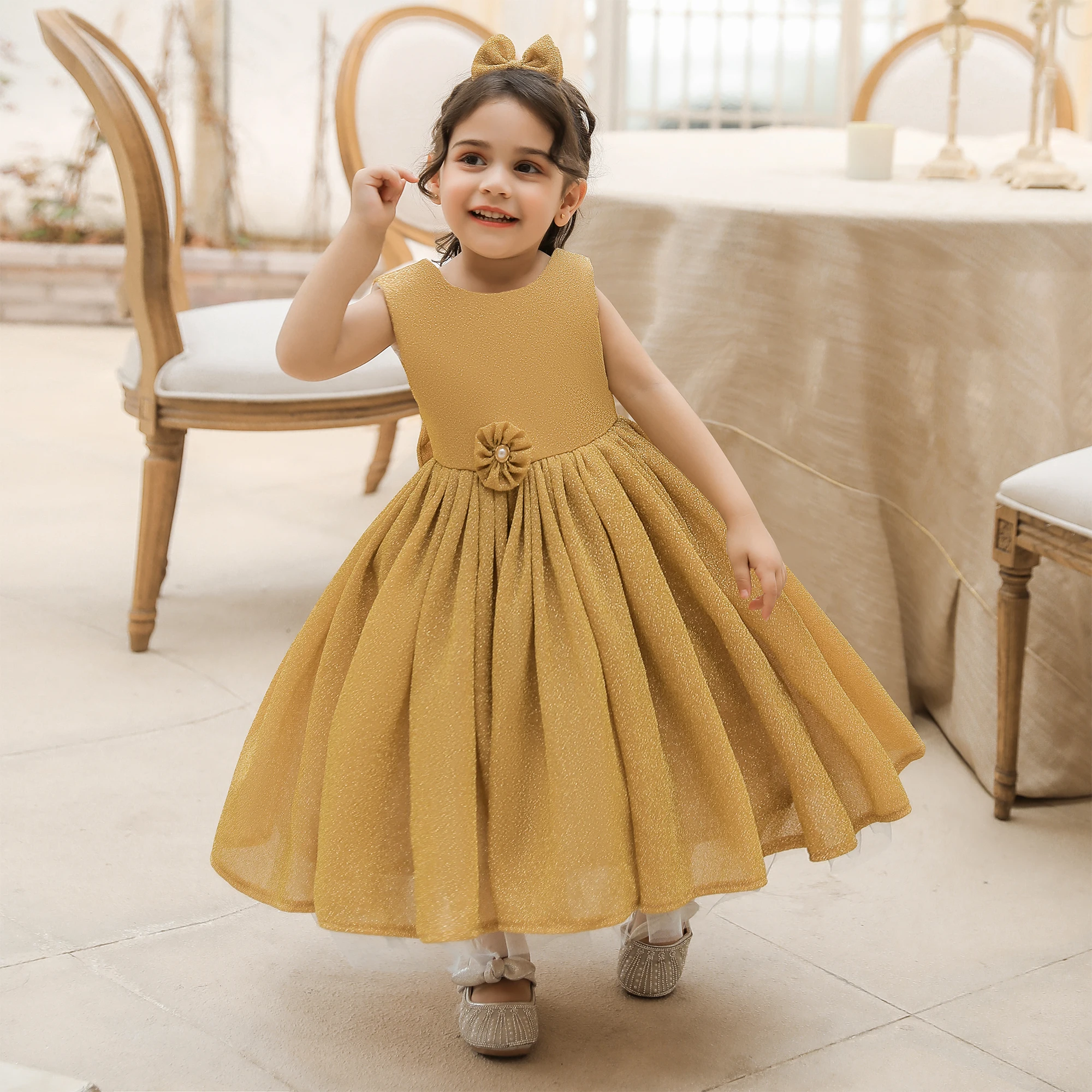 

FSMKTZ Fluffy yellow flower girls' dresses birthday dress for girl of 4 years old wedding dresses for little girls