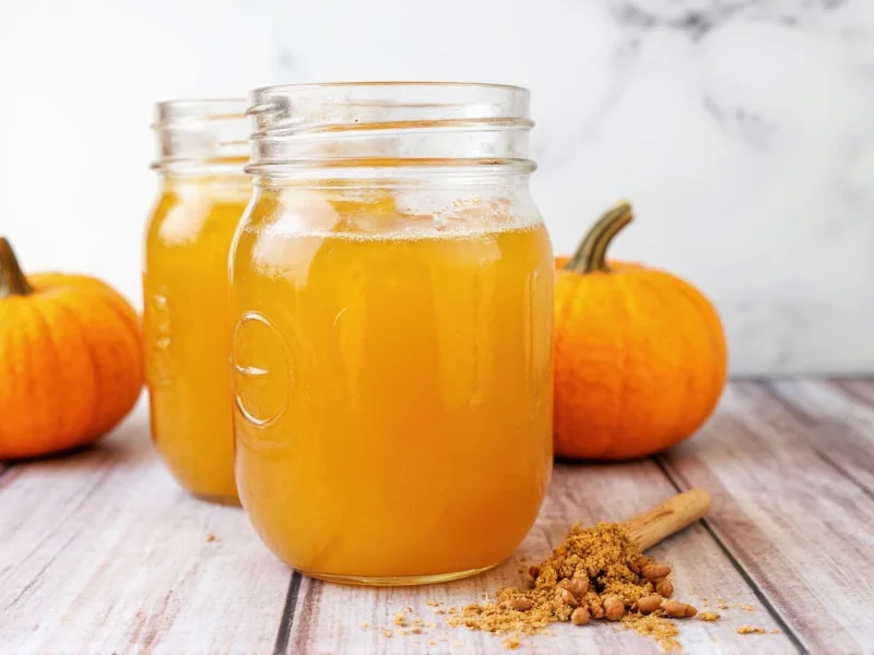 Golden pumpkin spice syrup in mason jar with spices