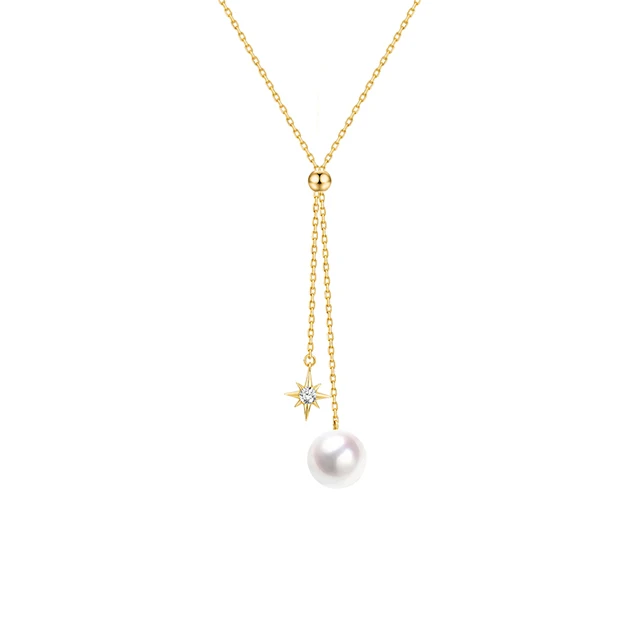 

Women's 18K Gold Pendant Necklace with Akoya Pearl and Starbrust Diamond Pendant Free Shipping