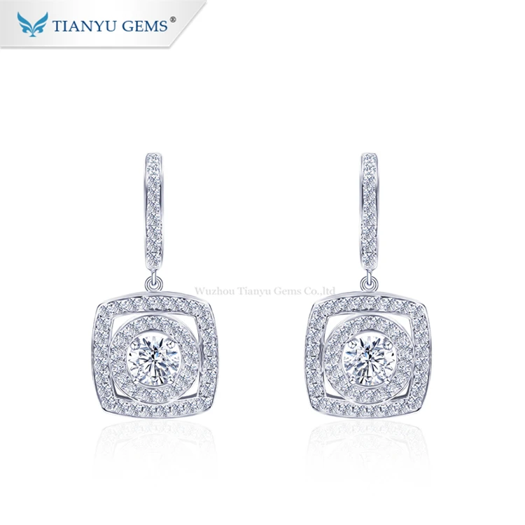 

Tianyu gems 10k white gold moissanite long earring artificial diamond earrings for women