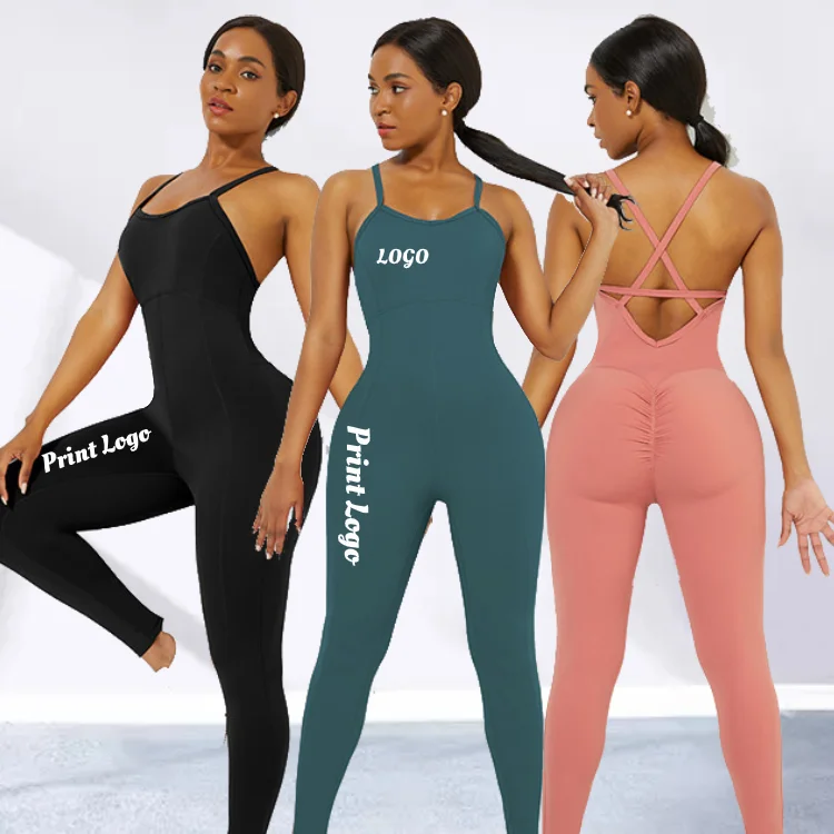 

2019 Hot Sale One Piece Cross Back Yoga Wear Fitness Custom Made Sport Wear Yoga Pants Legging Clothes, As show sport wear