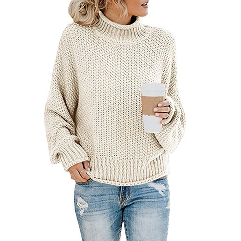 

Hot selling fashion custom high neck pullover sweater solid color knitwear woman casual sweater, Picture shown