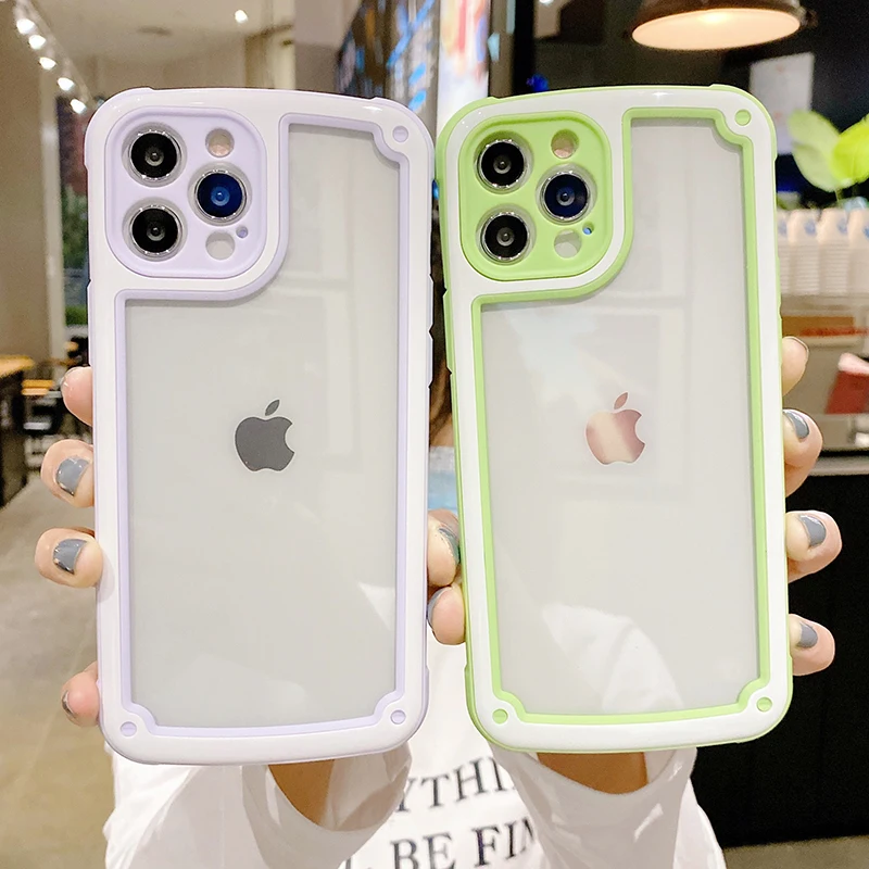 

Wholesales Hybrid 2 In 1 Transparent Hard Matte PC TPU Frame Anti Shock Back Cover For iPhone 12